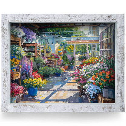 Sunlit Greenhouse | Real Wood Framed Wall Art Print | Horizontal