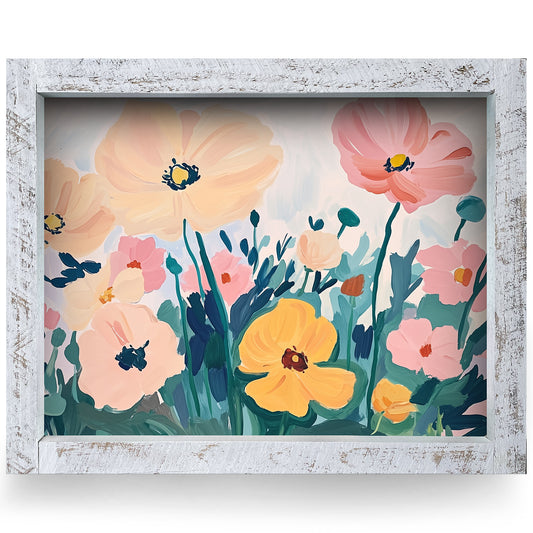 Pretty Poppies | Real Wood Framed Wall Art Print | Horizontal
