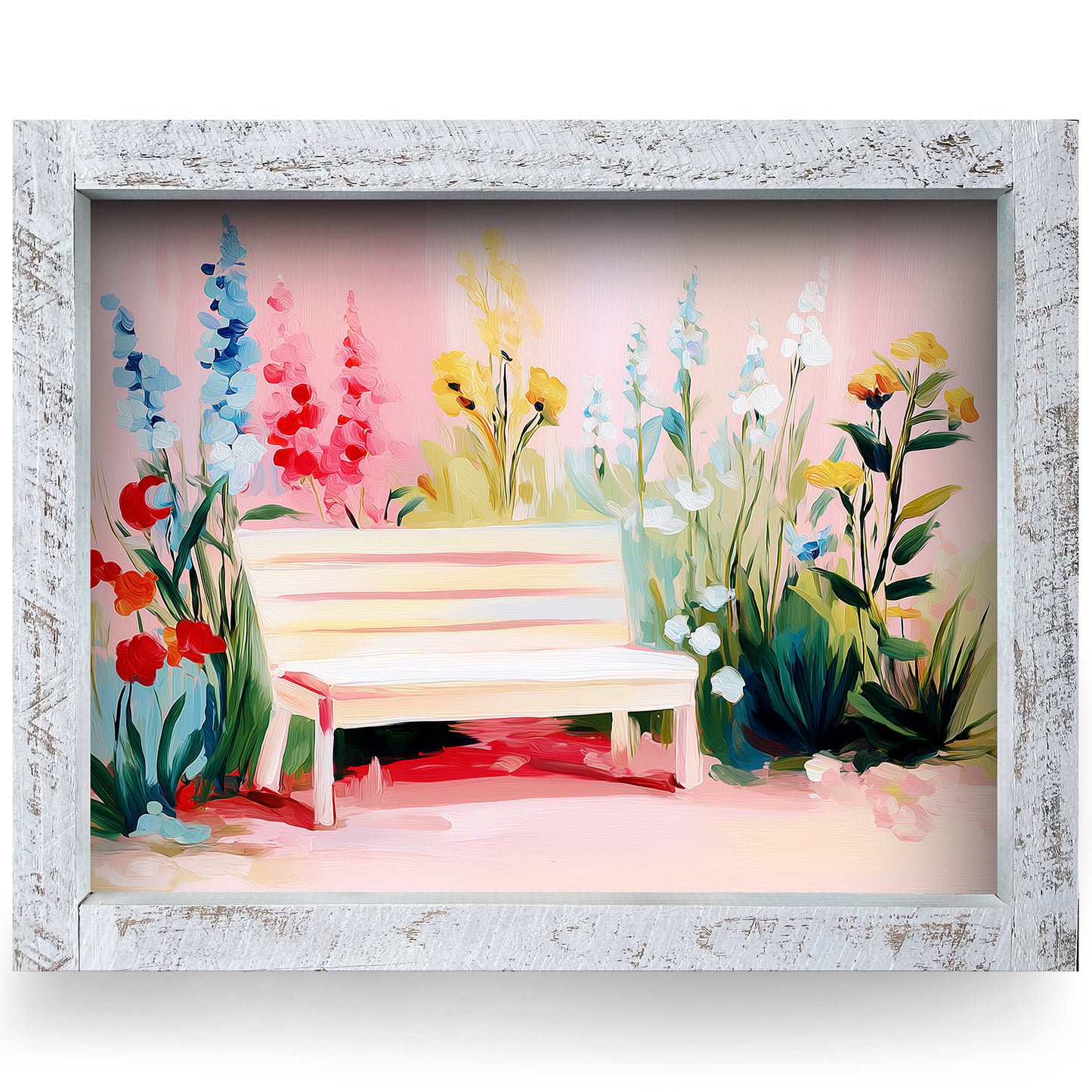 Idyllic Garden Bench | Real Wood Framed Wall Art Print | Horizontal
