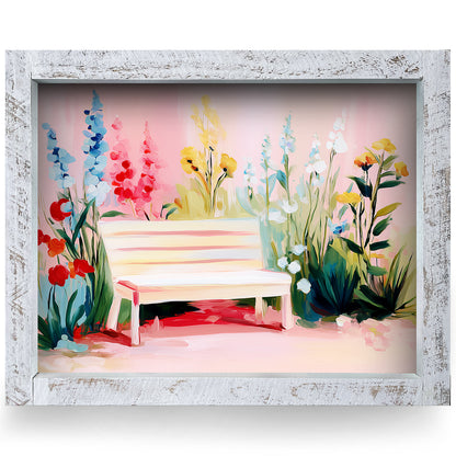 Idyllic Garden Bench | Real Wood Framed Wall Art Print | Horizontal