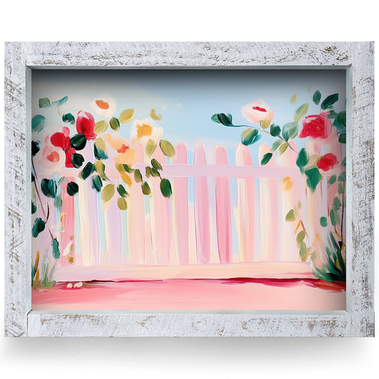Pretty Garden Fence | Real Wood Framed Wall Art Print | Horizontal