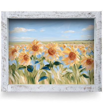 Sunny Sunflower Field | Real Wood Framed Wall Art Print