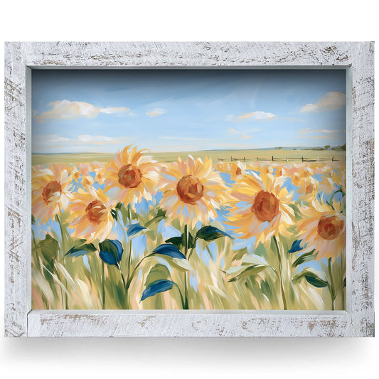 Sunny Sunflower Field | Real Wood Framed Wall Art Print
