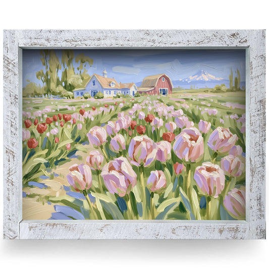 Pink Tulip Farm | Real Wood Framed Wall Art Print