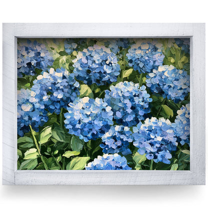 Blue Hydrangea Garden | Real Wood Framed Wall Art Print