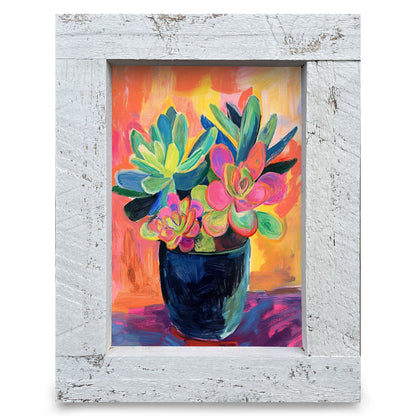 Vibrant Succulent Pot | Real Wood Framed Wall Art Print
