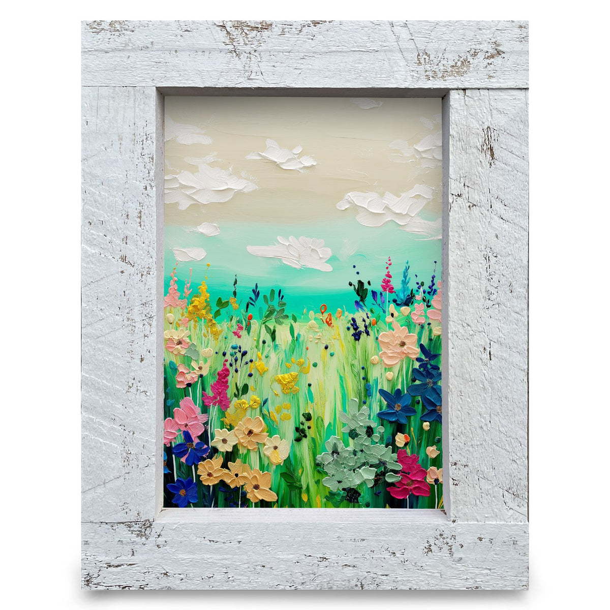 Wildflower Meadow Clouds | Real Wood Framed Wall Art Print