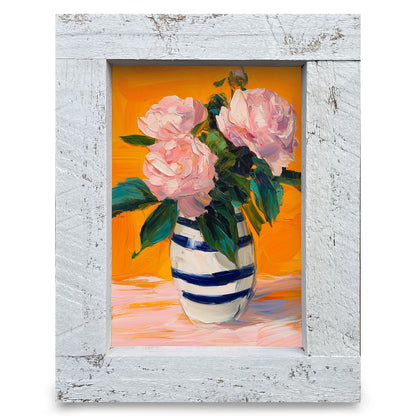 Pink Peonies Striped Vase | Real Wood Framed Wall Art Print