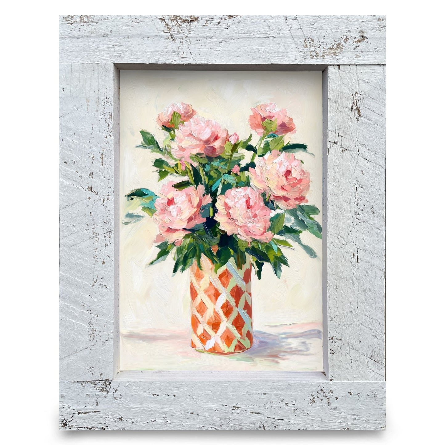 Peonies In Lattice Vase | Real Wood Framed Wall Art Print