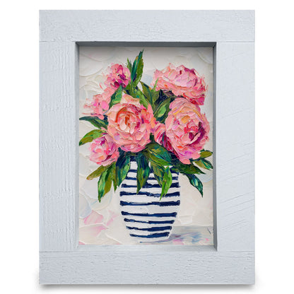 Impasto Pink Peonies | Real Wood Framed Wall Art Print
