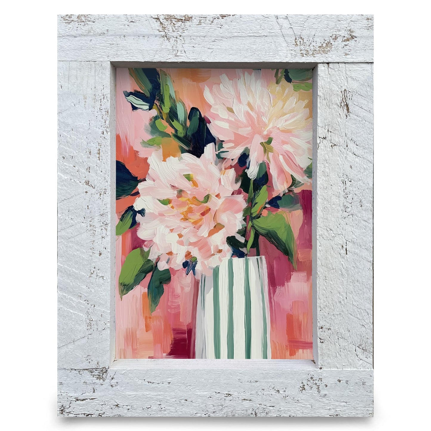 Blush Dahlias Striped Vase | Real Wood Framed Wall Art Print
