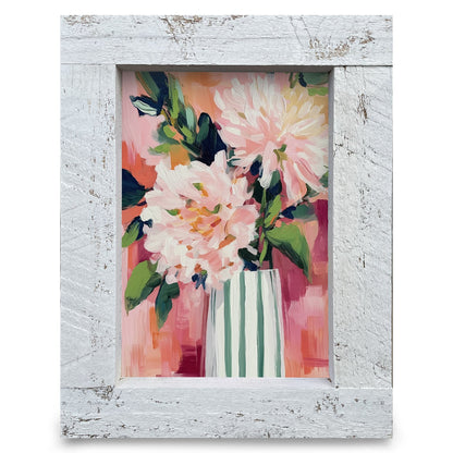 Blush Dahlias Striped Vase | Real Wood Framed Wall Art Print