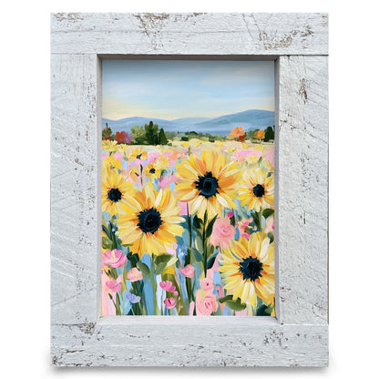 Sunflower Valley Blooms | Real Wood Framed Wall Art Print