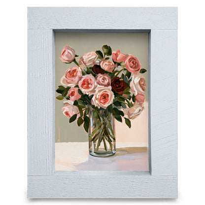 Pink Roses in a Vase | Real Wood Framed Wall Art Print