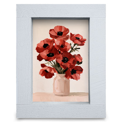 Red Poppy Bouquet | Real Wood Framed Wall Art Print