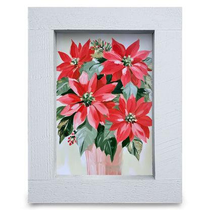 Red Poinsettia Bouquet | Real Wood Framed Wall Art Print