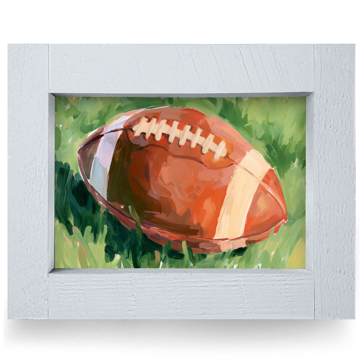 Football on the Grass | Real Wood Framed Wall Art Print | Horizontal