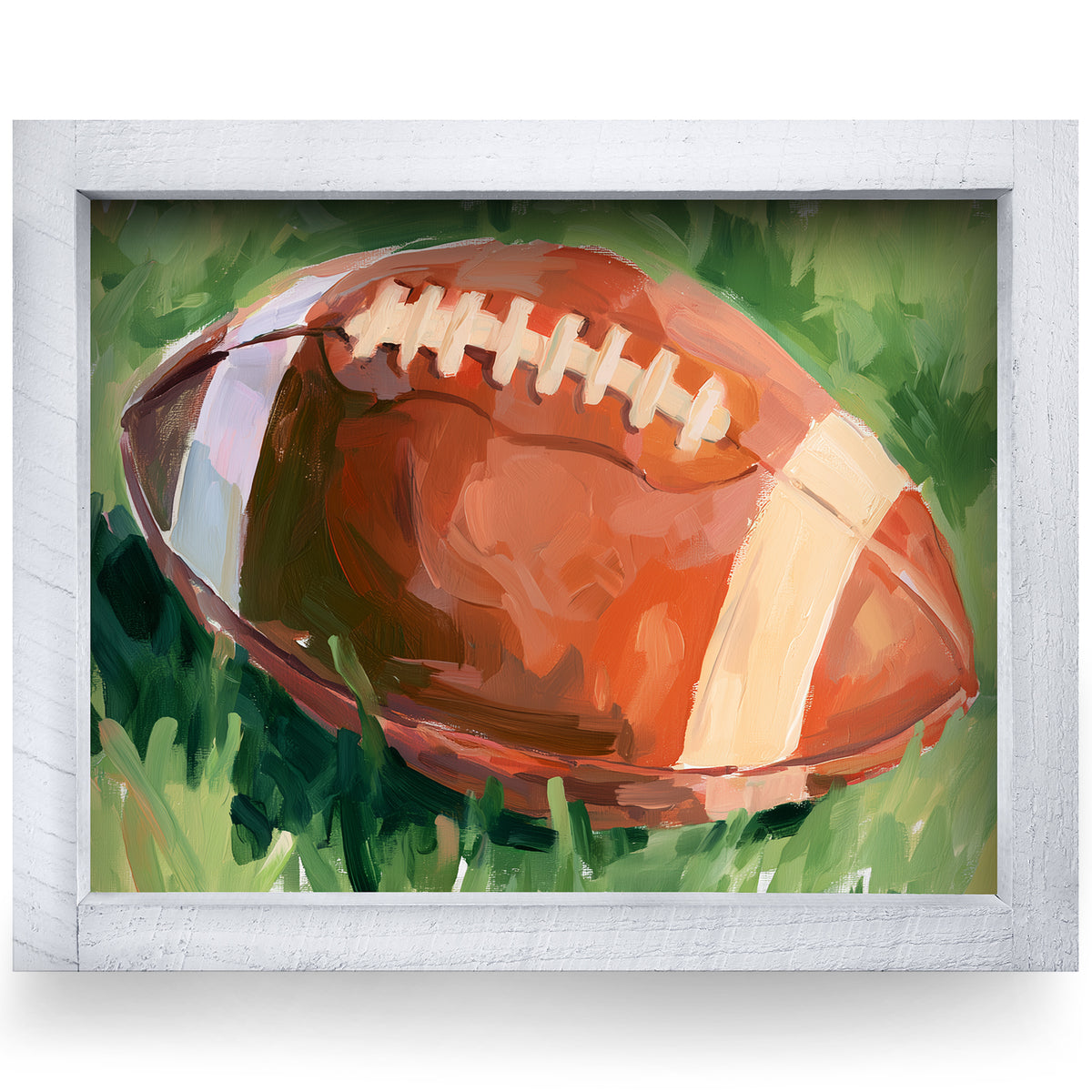Football on the Grass | Real Wood Framed Wall Art Print | Horizontal