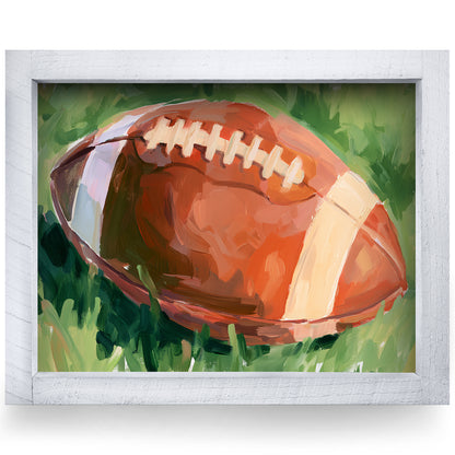 Football on the Grass | Real Wood Framed Wall Art Print | Horizontal