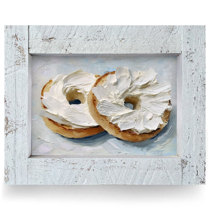 Cream Cheese Bagels | Real Wood Framed Wall Art Print