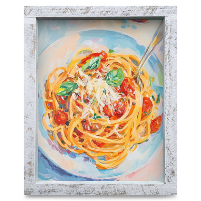 Fresh Basil Spaghetti | Real Wood Framed Wall Art Print