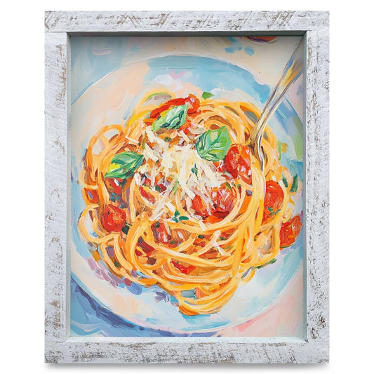 Fresh Basil Spaghetti | Real Wood Framed Wall Art Print