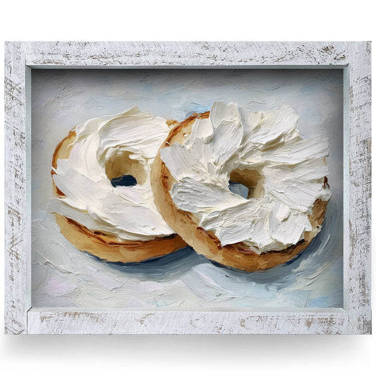 Cream Cheese Bagels | Real Wood Framed Wall Art Print