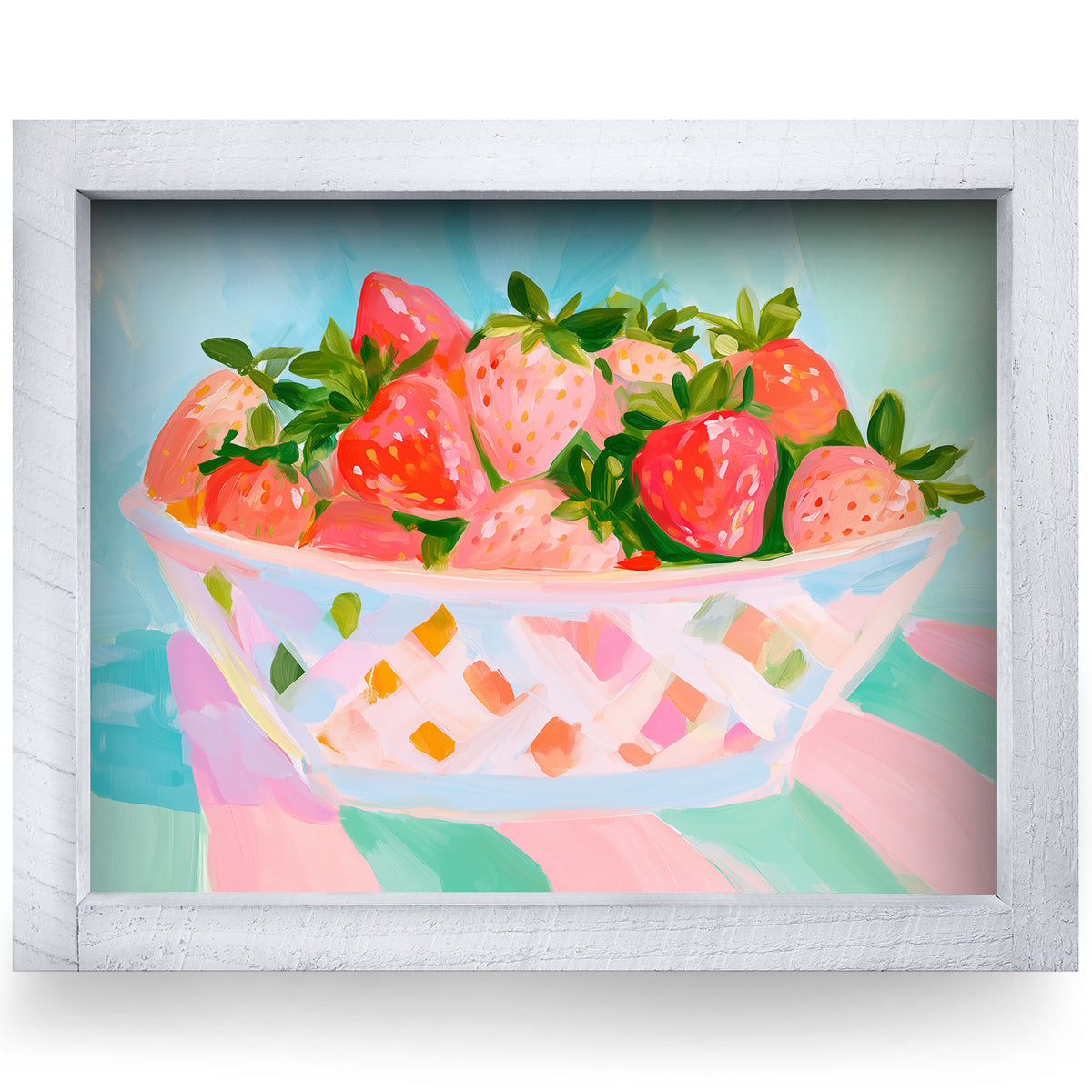 Bowl Of Strawberries real wood framed print, second size