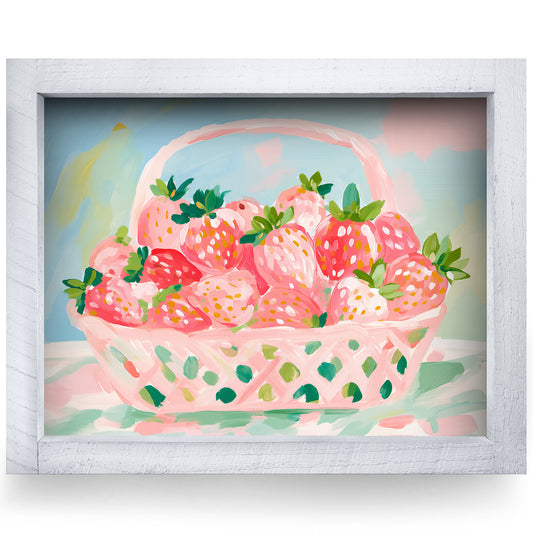 Strawberry Basket real wood framed print, second size