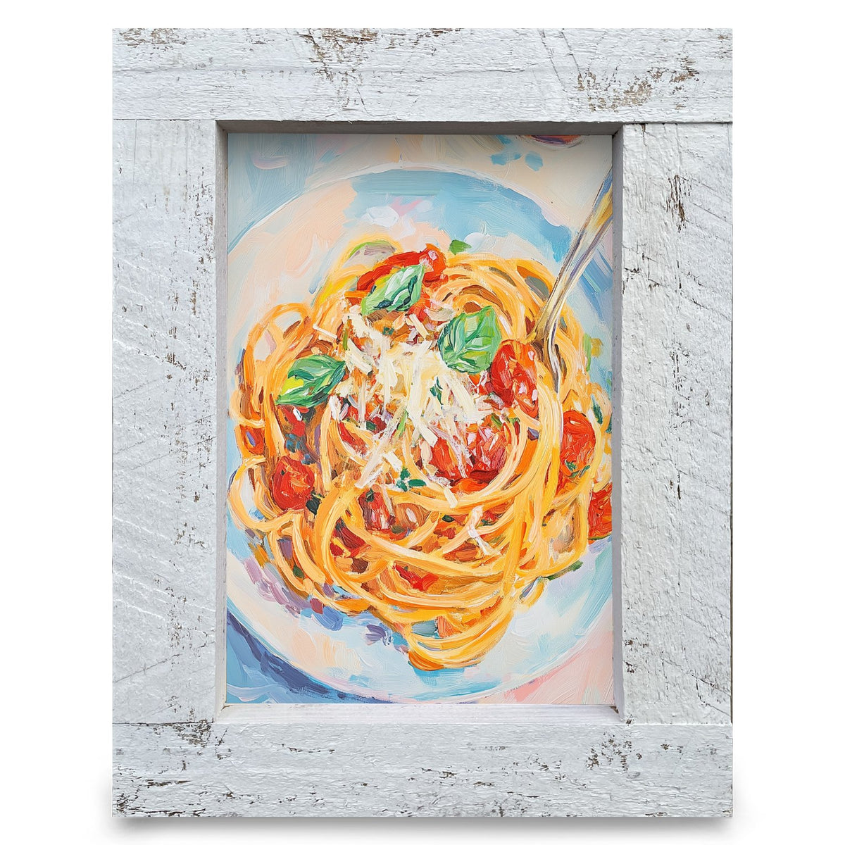 Fresh Basil Spaghetti | Real Wood Framed Wall Art Print