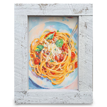 Fresh Basil Spaghetti | Real Wood Framed Wall Art Print