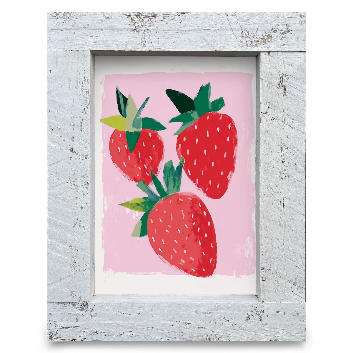 Sweet Strawberries On Pink | Real Wood Framed Wall Art Print