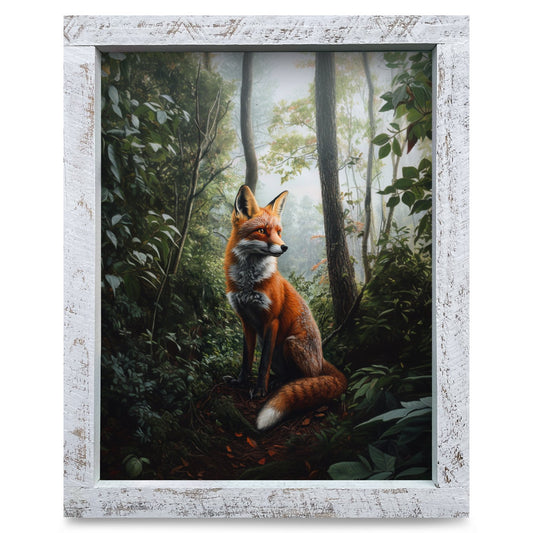 Quiet Forest Fox | Real Wood Framed Wall Art Print