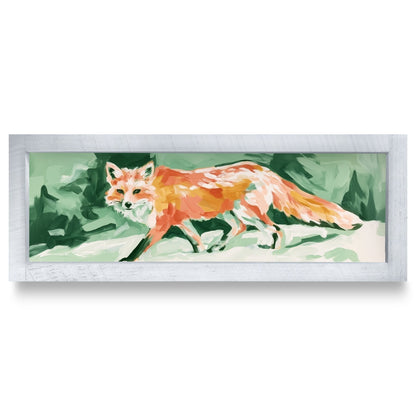 Red Fox In Snow | Real Wood Framed Wall Art Print | Skinny