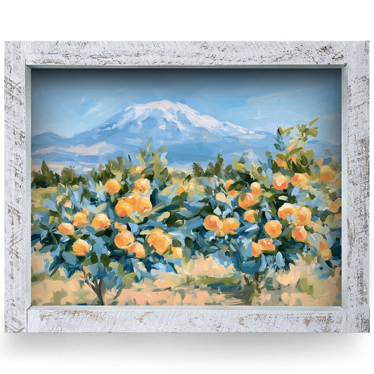 Mountain Orange Grove | Real Wood Framed Wall Art Print