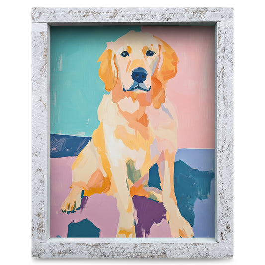 Pastel Golden Retriever | Real Wood Framed Wall Art Print