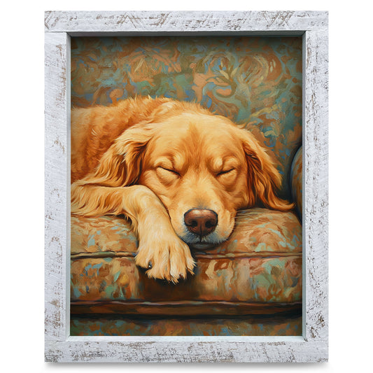 Golden Retriever Dreams | Real Wood Framed Wall Art Print