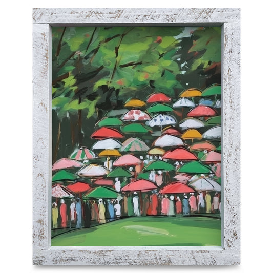 Umbrellas by the Green| Real Wood Framed Wall Art Print