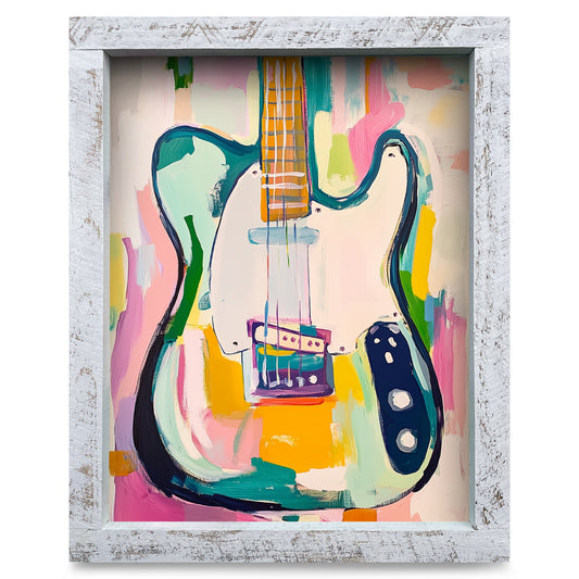 Colorful Guitar | Real Wood Framed Wall Art Print