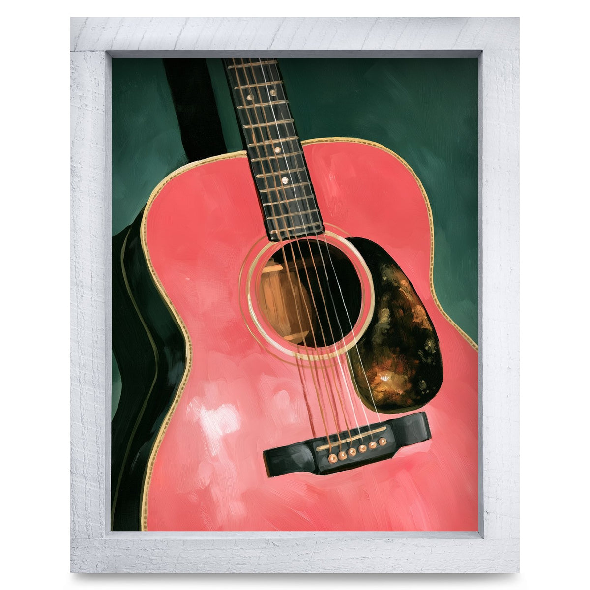 Pink Acoustic Guitar | Real Wood Framed Wall Art Print