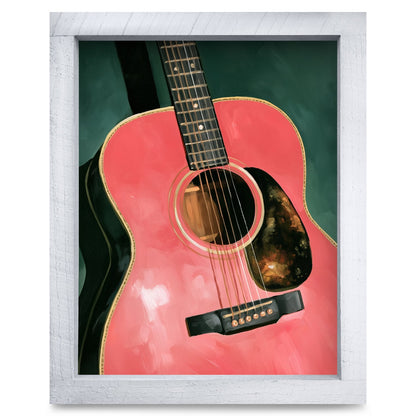 Pink Acoustic Guitar | Real Wood Framed Wall Art Print