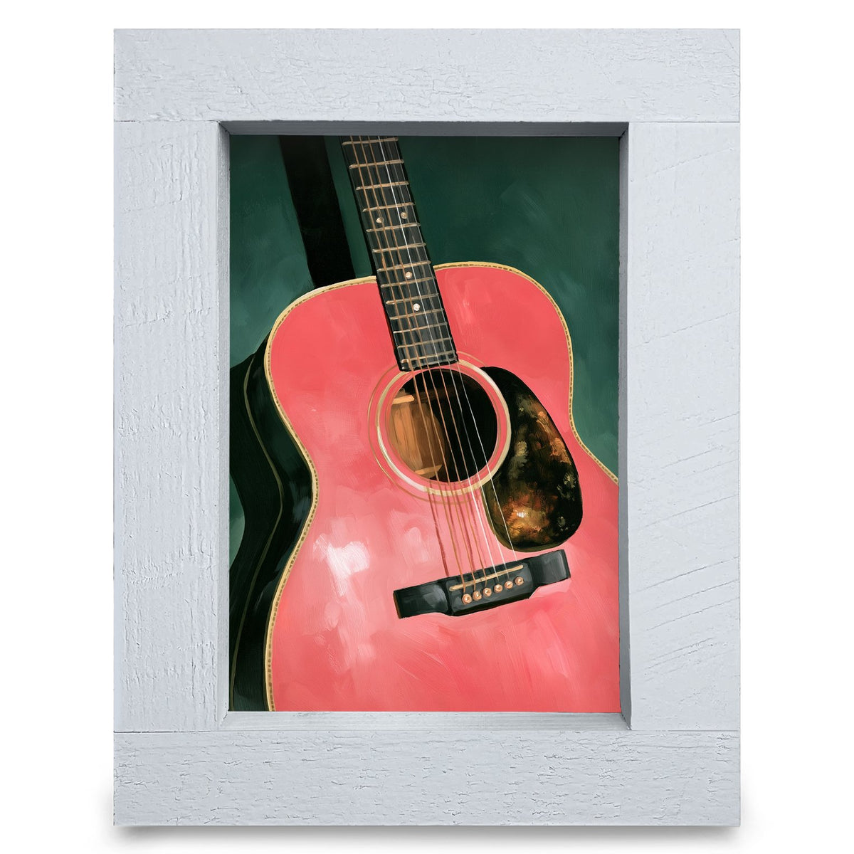Pink Acoustic Guitar | Real Wood Framed Wall Art Print