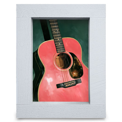 Pink Acoustic Guitar | Real Wood Framed Wall Art Print