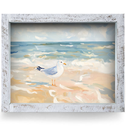 Classic Seagull | Real Wood Framed Wall Art Print | Horizontal