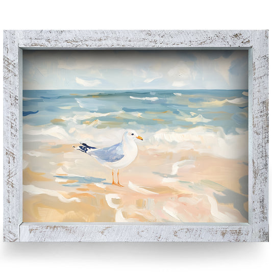 Classic Seagull | Real Wood Framed Wall Art Print | Horizontal