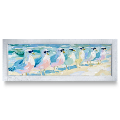 Seagulls In Sunglasses | Real Wood Framed Wall Art Print | Skinny