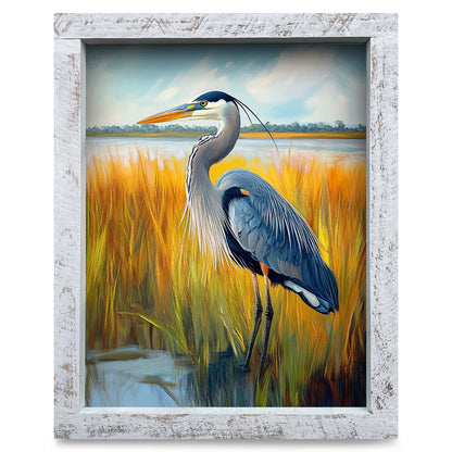 Marshland Heron | Real Wood Framed Wall Art Print