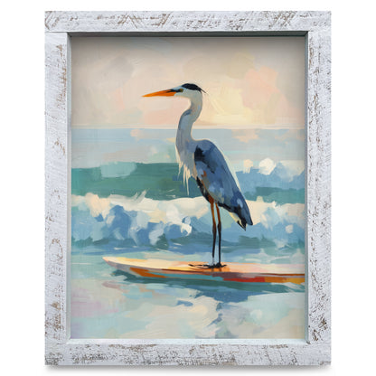 Coastal Cruising Heron | Real Wood Framed Wall Art Print