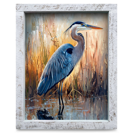 Classy Heron | Real Wood Framed Wall Art Print