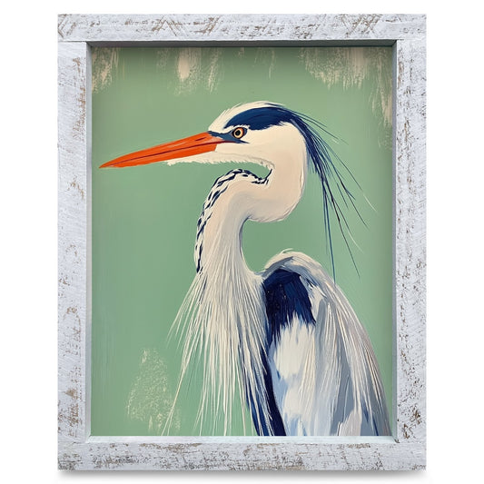 Coastal Blue Heron | Real Wood Framed Wall Art Print